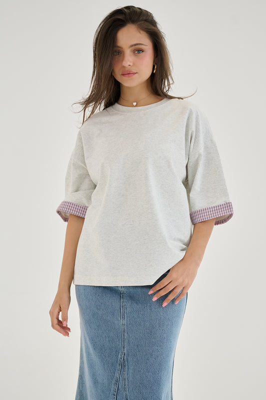 חולצה שילוב שרוול משובץ