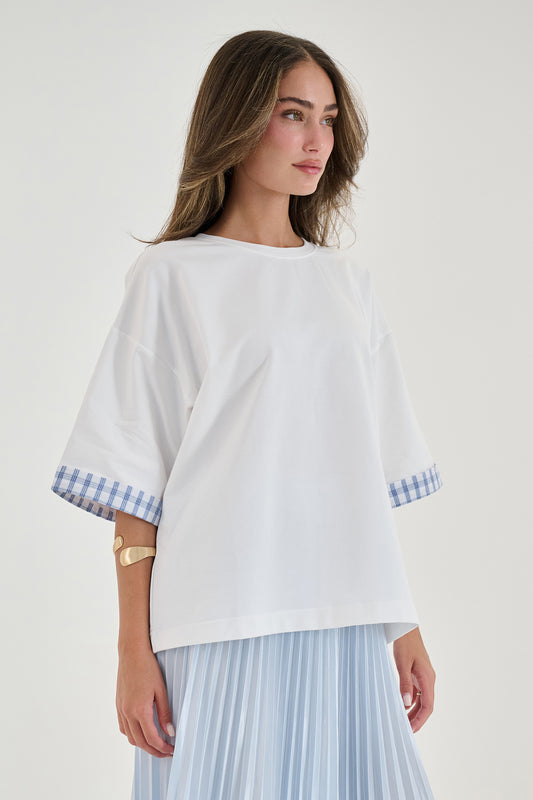 חולצה שילוב שרוול משובץ