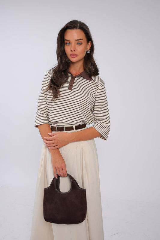 טי שירט אוברסייז עם צווארון פולו לנשים בצבע שחור