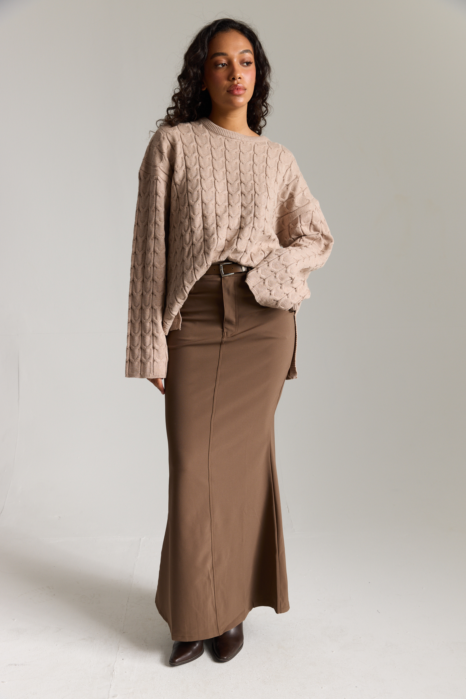 חצאית אלגנטית איימי - חום, L