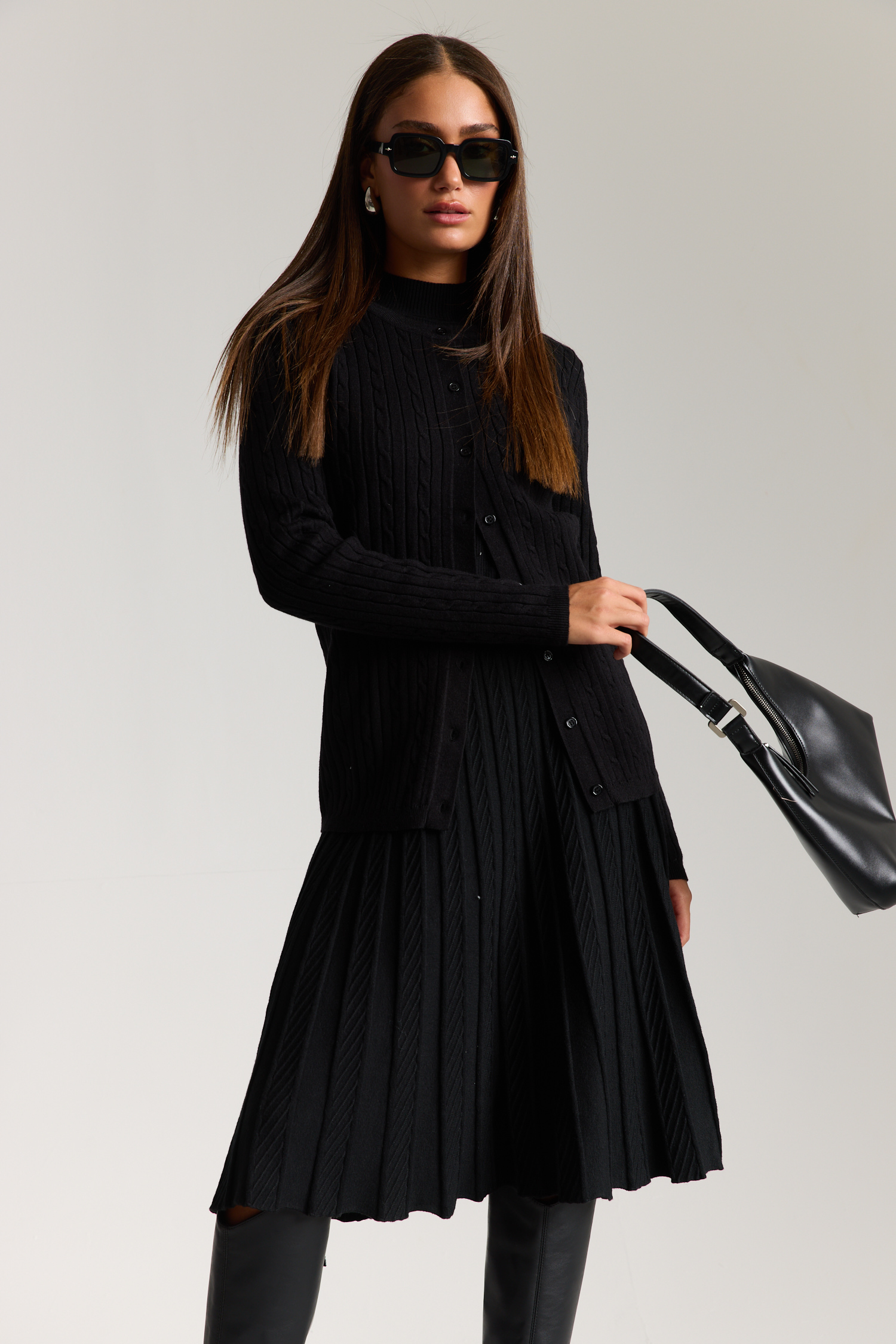 קרדיגן צמות - שחור