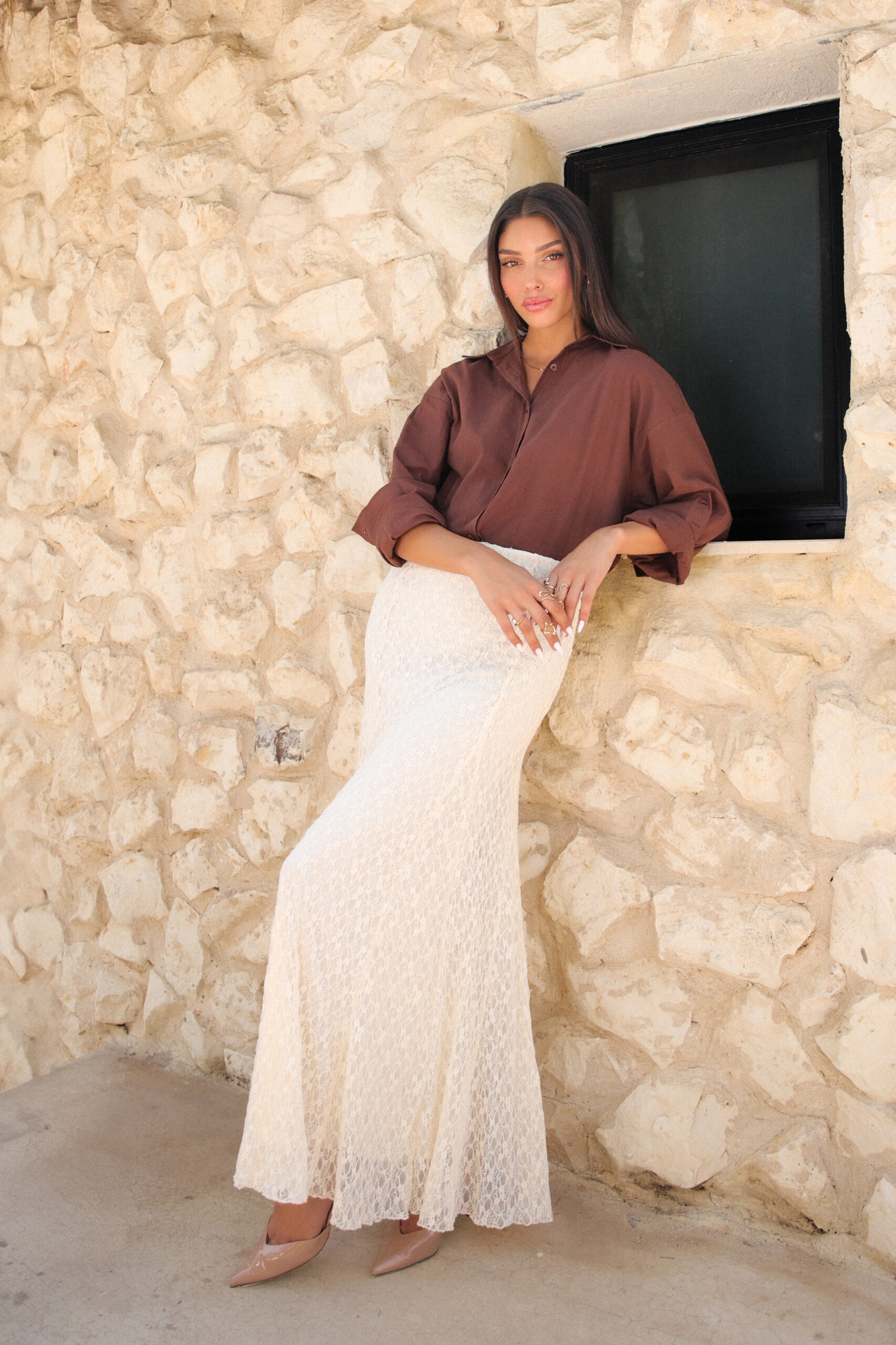 חצאית תחרה מקסי