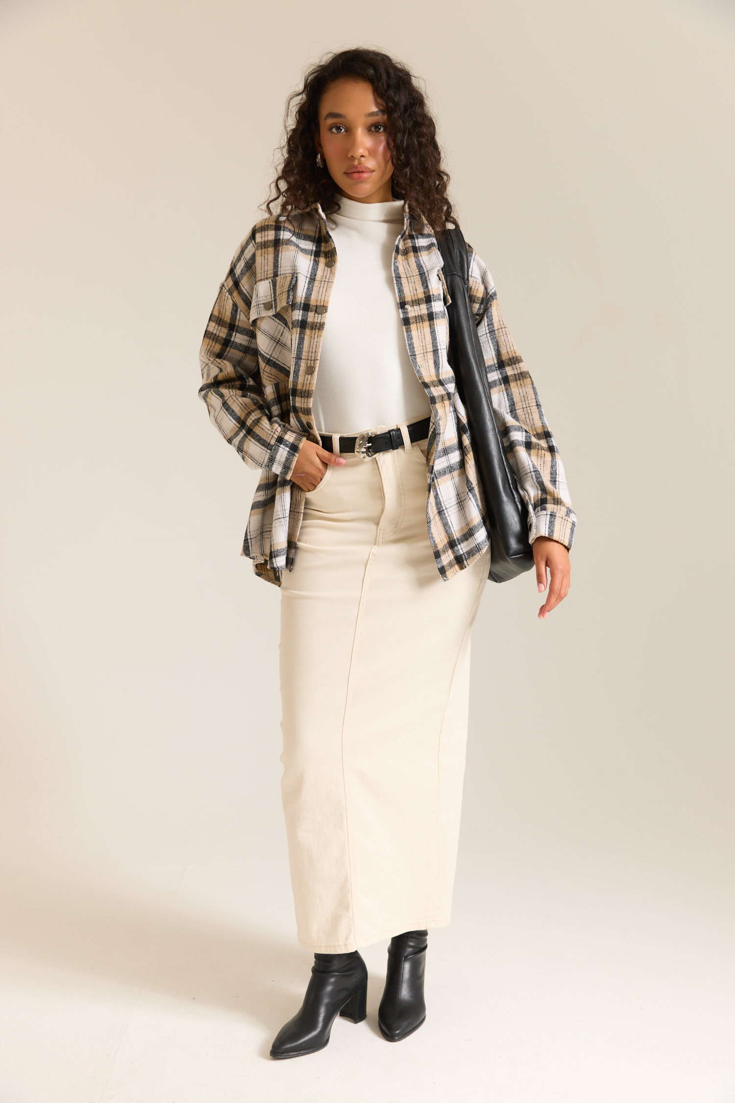 חצאית ג'ינס ישרה - שמנת, L