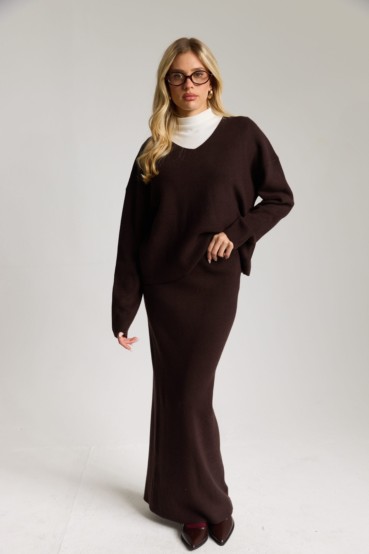 חצאית סריג - חום