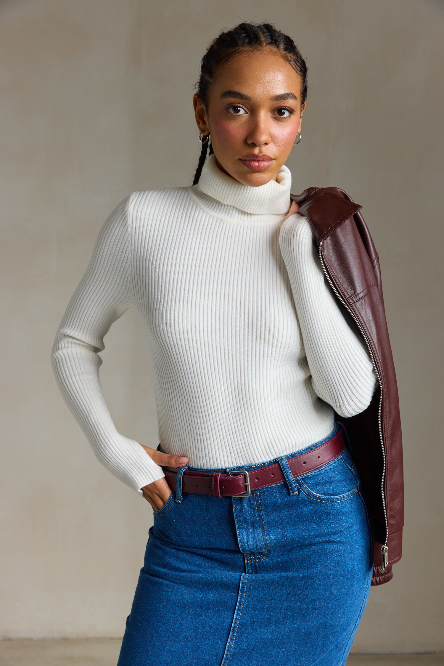 חולצה סריג גולף - לבן