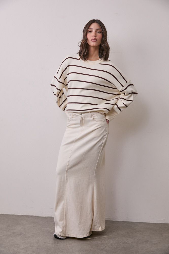 חצאית ג'ינס מתרחבת - שמנת, L