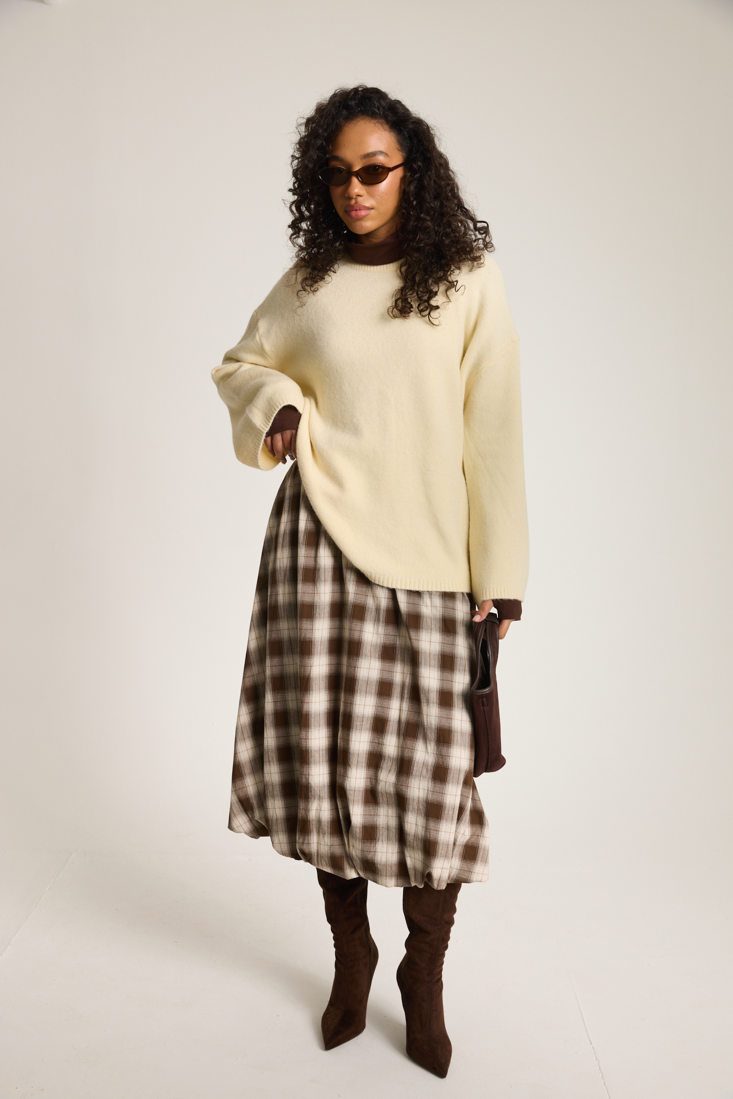 חצאית בלון - משובץ חום