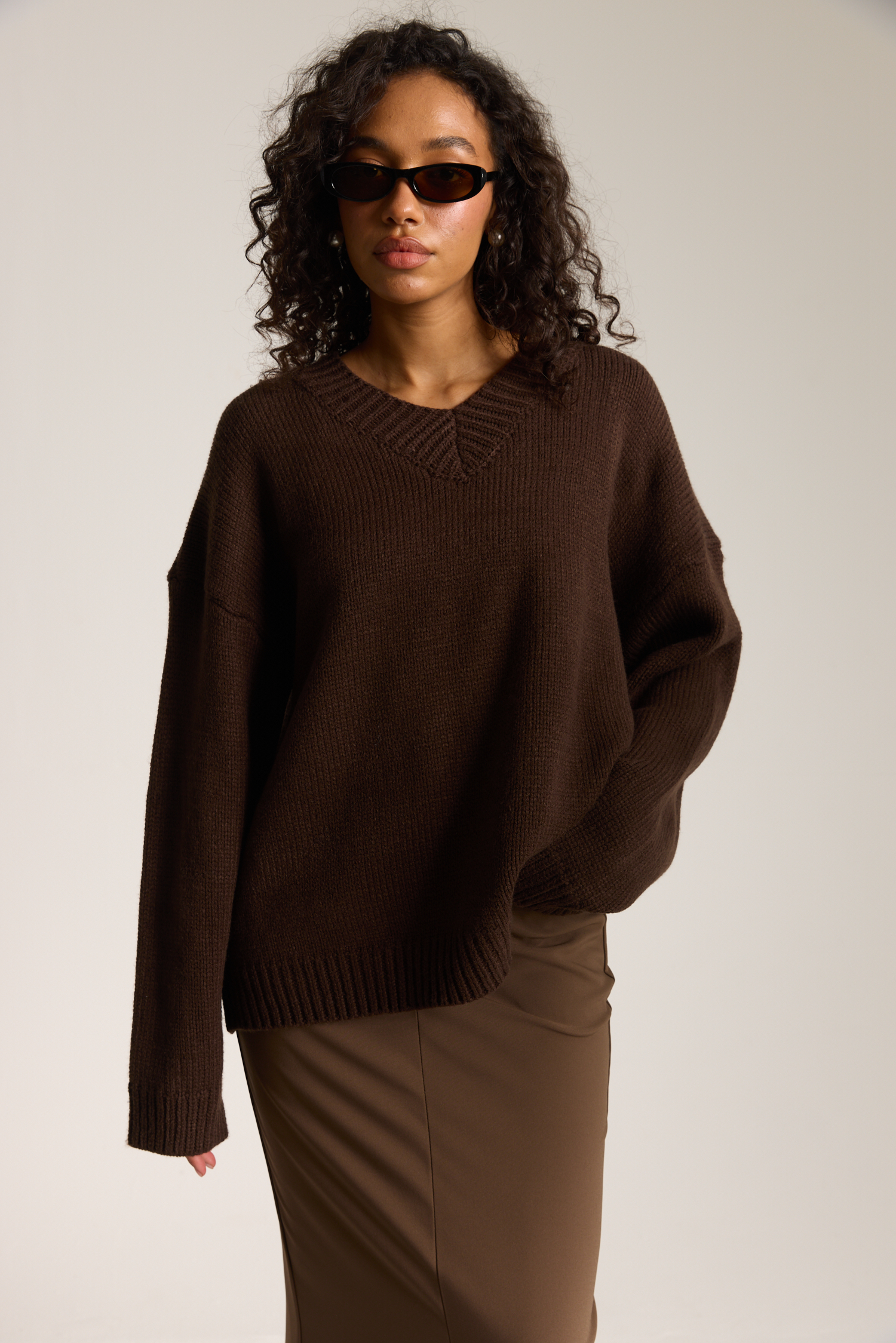 חולצת סריג - חום